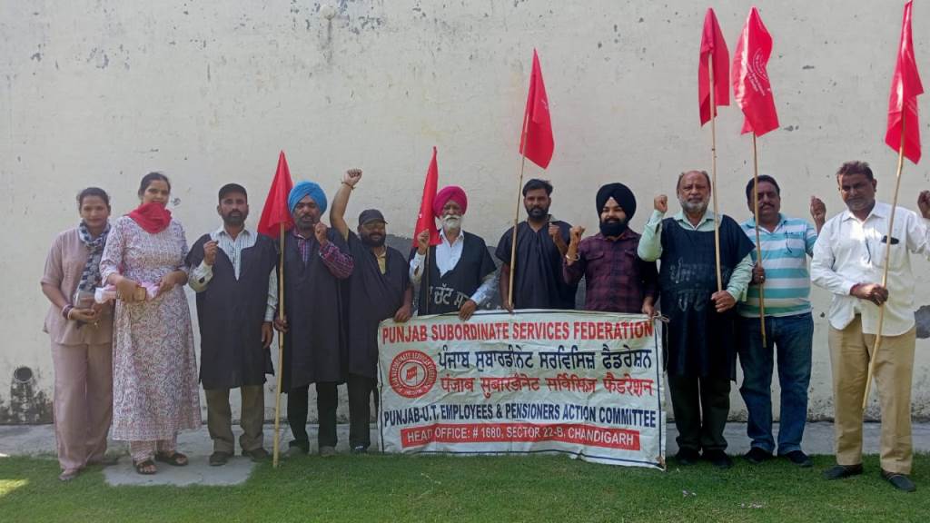 Employees of Class Four Government Employees Union Punjab protested on Diwali by wearing black robes